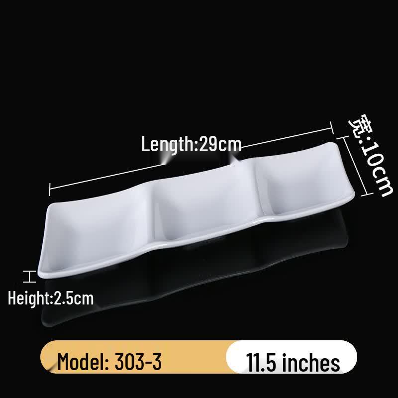 Yipan White 3-Compartment Melamine Dipping Dish