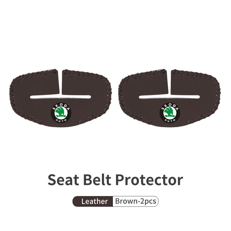 BHBD3 Car Seat Belt Buckle Cover Leather Protector Anti-collision Case For Skoda Kodiaq Fabia Kamiq Karoq Octavia 2 3 Rapid Scala