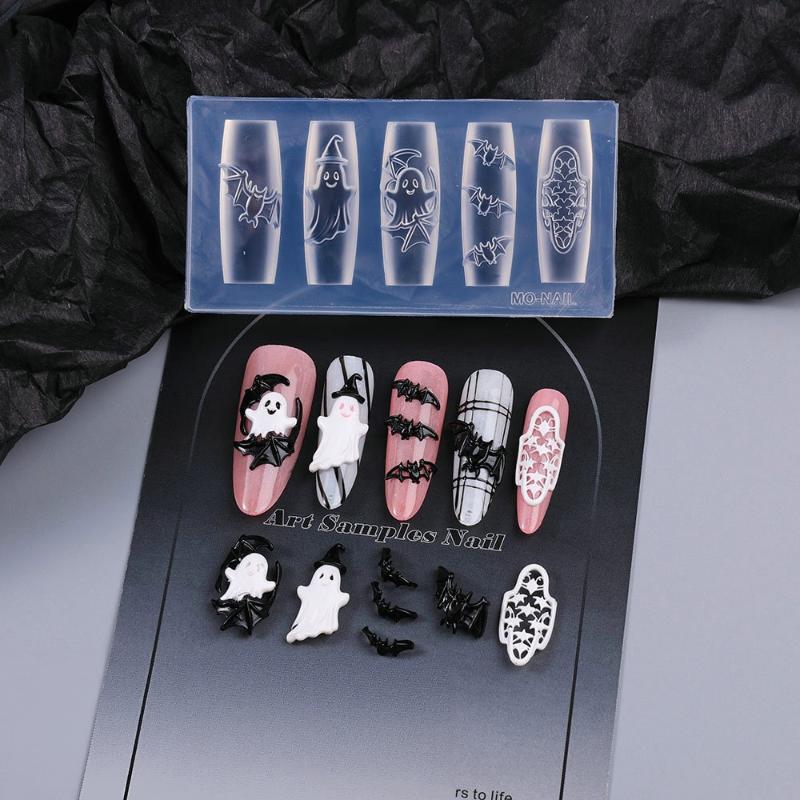 Cartoon Halloween Element Nail Silicone Mold Ghost Skull Pumpkin Grave Shape Carving 3D Jewelry Soft Template Manicure Supplies