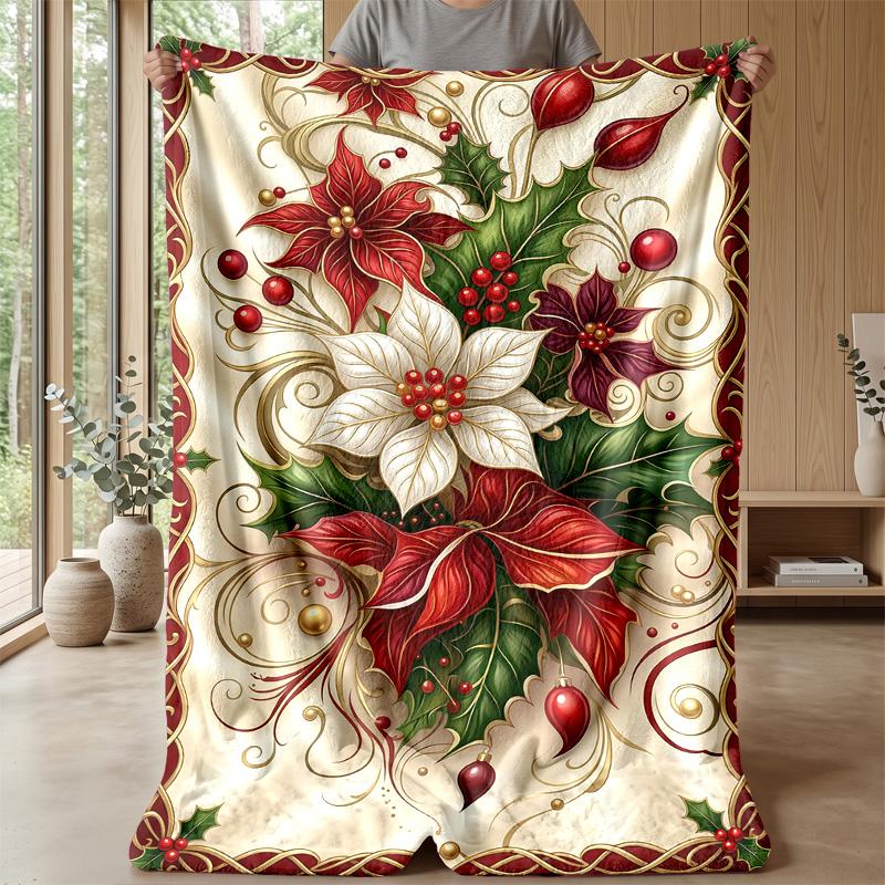 Elegant Rose Floral Design Theme Blanket Lightweight Warm Flannel Blanket Decorative Throw Blanket for Home Decoration