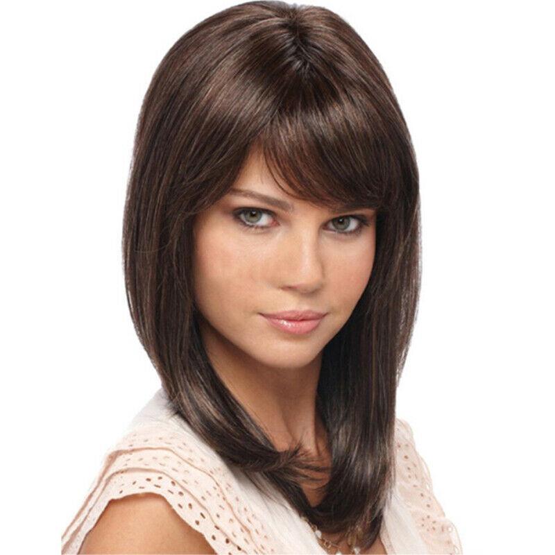 Perruque Synthétique Courte Brun Foncé - Frange Lisse - Taille Moyenne - Neuf Sans étiquettes