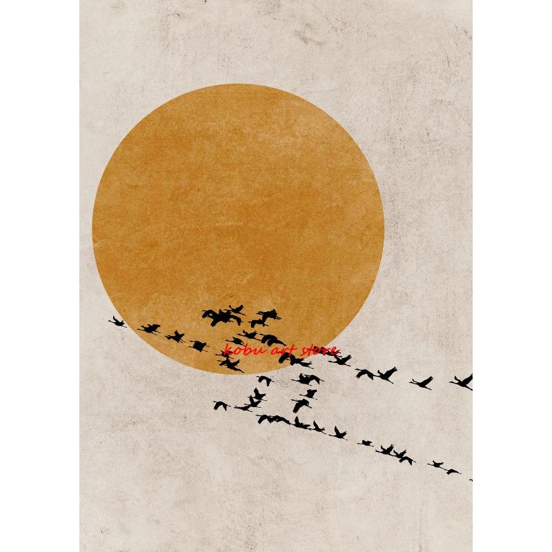 Burnt Orange Sun Silhouette Minimalist Abstract Posters Prints Canvas Painting Wall Art Pictures for Living Room Home Decor