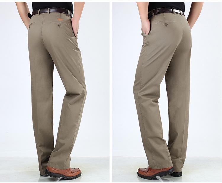 Pantaloni Casual de Vară din Bumbac cu Croială Largă pentru Bărbați - Talie Înaltă, Picior Drept, Cu Pliuri Duble pentru Bărbați de Vârstă Mijlocie și Vârstnici