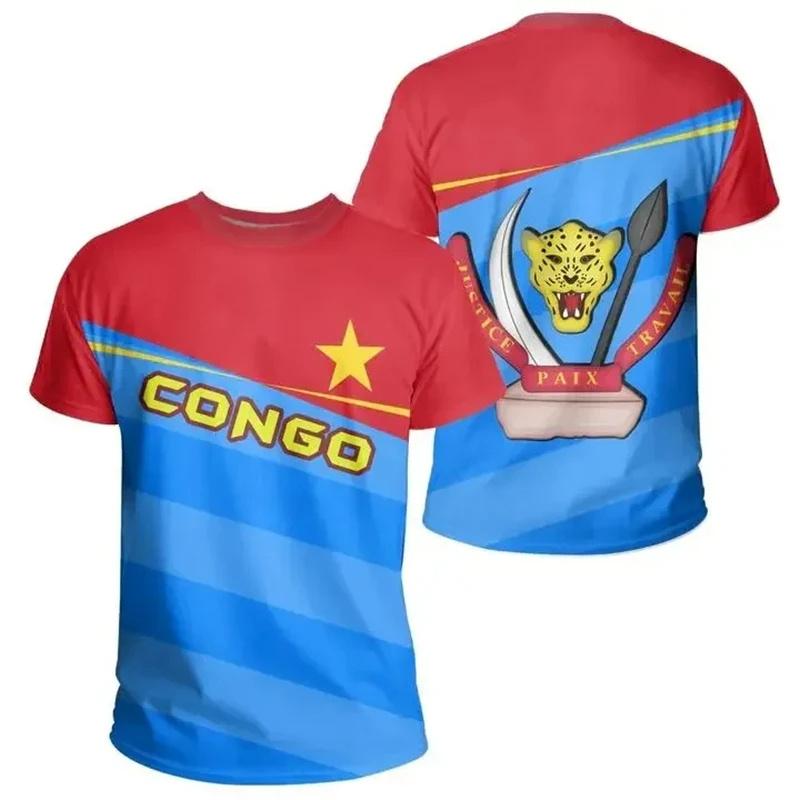 New Summer 3D Democratic Republic Of Congo Printing T Shirt Congo Coat Of Arms Emblem Graphic T-shirts Hot Sale Short Sleeve Top