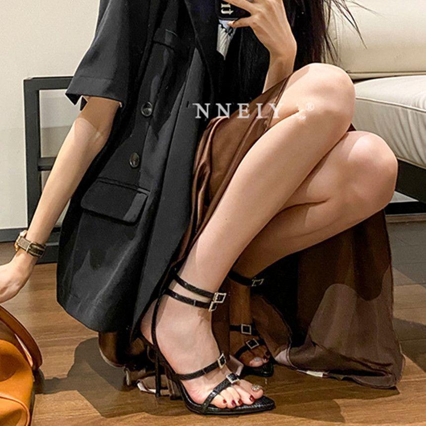 High Version 2025 Spring and Summer New Poplar Forest Temperament Rhinestone High Heels with Sandals Women's Sexy Stiletto Women's Shoes