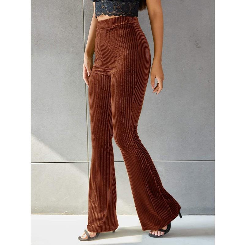 

Женские новые модные сексуальные однотонные брюки-клеш с высокой талией из золотистого бархата в полоску XL коричневый