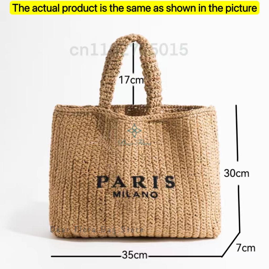 Women'S Fashion Large Capacity Handmade Straw Knitting Tote Bag Summer Travel Beach Shoulder Bags Casual Simple Portable Handbag