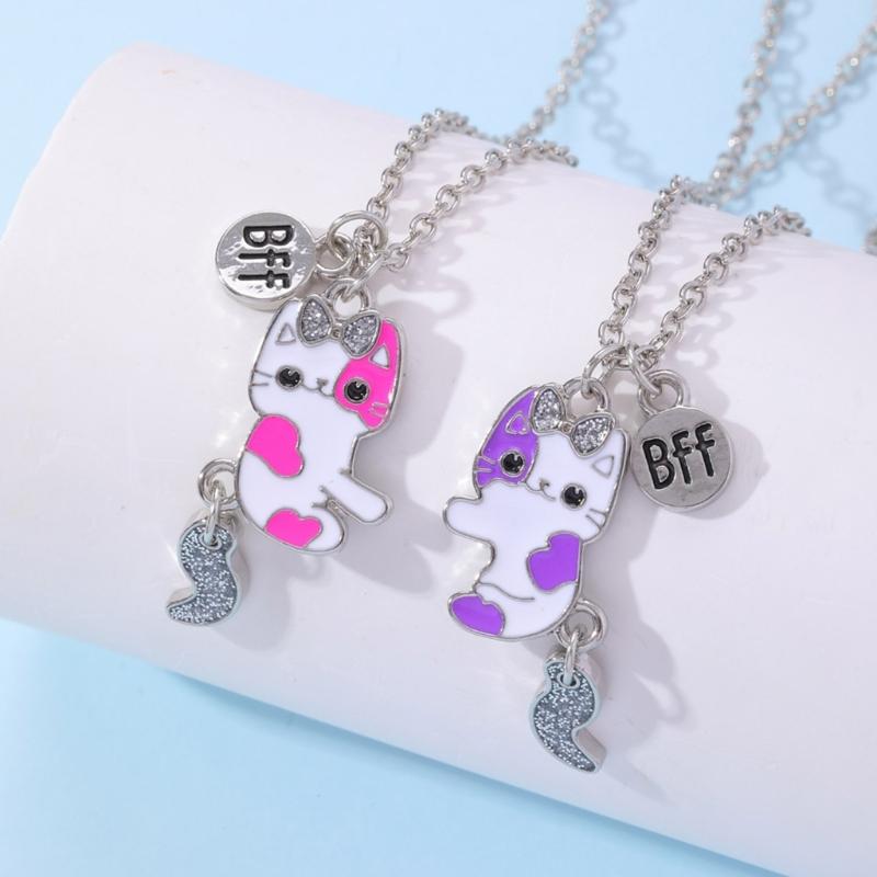 Fashion Best Friend Necklace 2pcs/set Cat Pendant Necklaces for Couples Choker English Letter Clavicle Necklaces Friendship