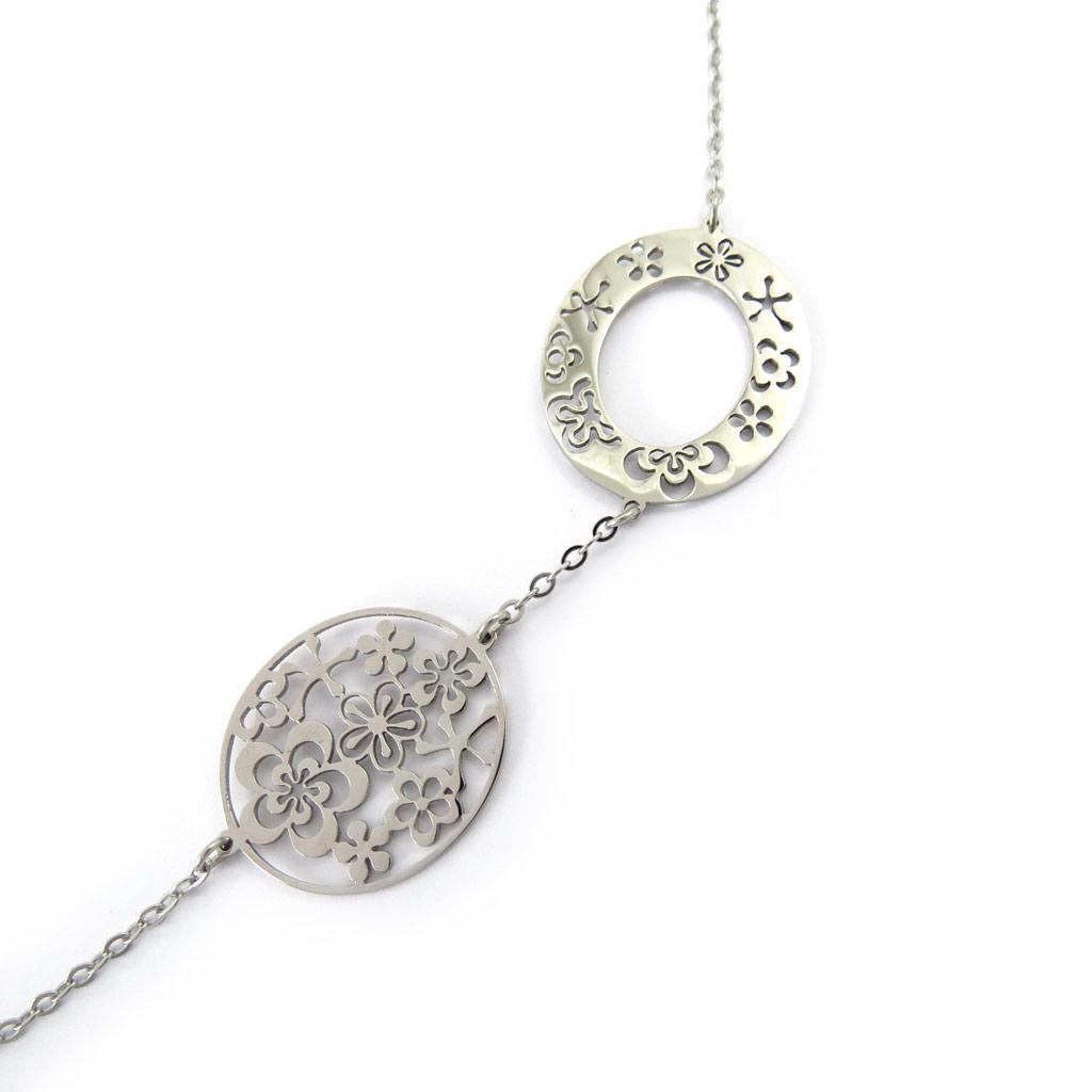 Altesse [K6010] - Silver 'Flora' Steel Long Necklace