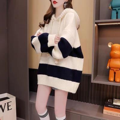 Korean Version Loose Hooded Sweater Pullover Women 2023 Autumn Westernized Age Reducing Knitwear Sweater Pullover Female Tops