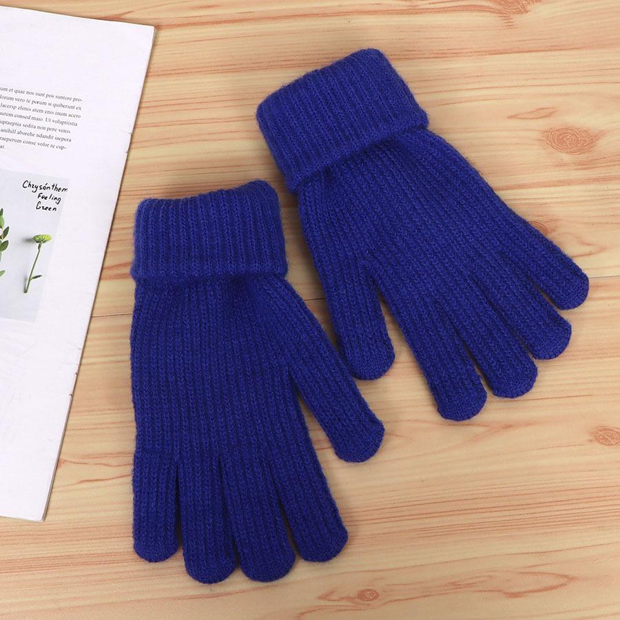 Cute Wrist Guards, Touch Screen Knitted Gloves, Women's Winter Five-finger Windproof and Warm Cycling Wool Gloves