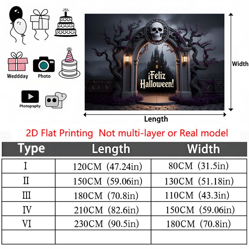 Party Backdrop Halloween Castle Flat Eerie Gothic Skull Archway Spanish Hanging Photo Background Decor Party Decor