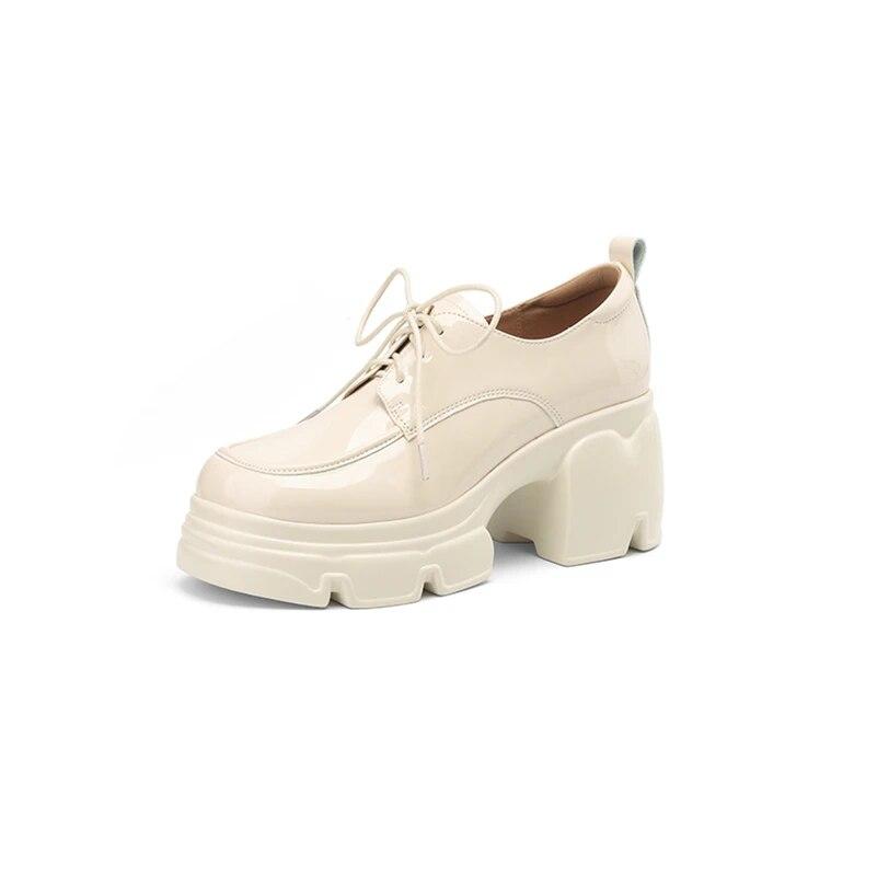 

Meotina женские лакированные туфли-лодочки с круглым носком и платформой, женская модная обувь на толстом высоком каблуке со шнуровкой, весна-осень, черный, бежевый цвет 34 бежевый