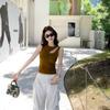 #Summer New Spice Girl Wind Diagonal Shoulder Strap Irregular Vest Women Slim Short Fixed with Chest Pad Top