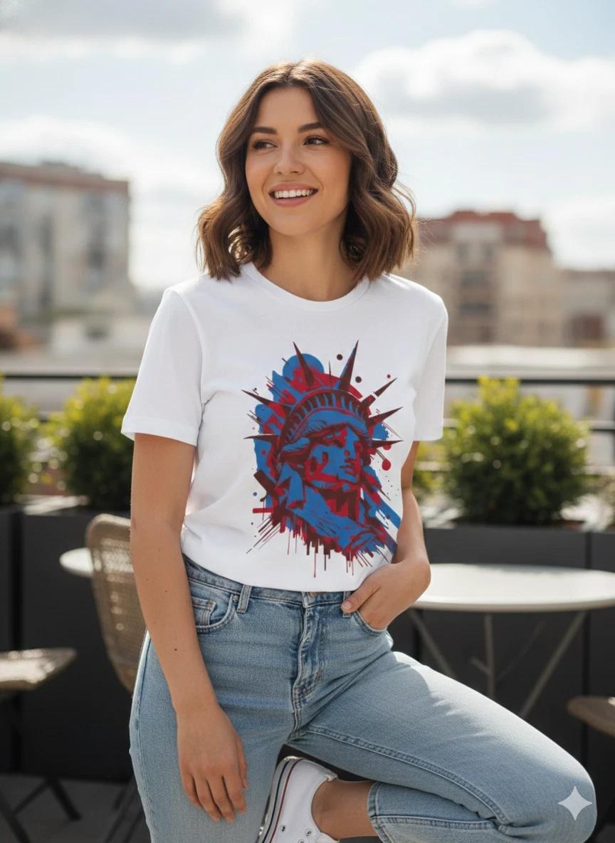 Unisex Adult Casual Graphic Statue of Liberty Graphic T-Shirt USA F... M