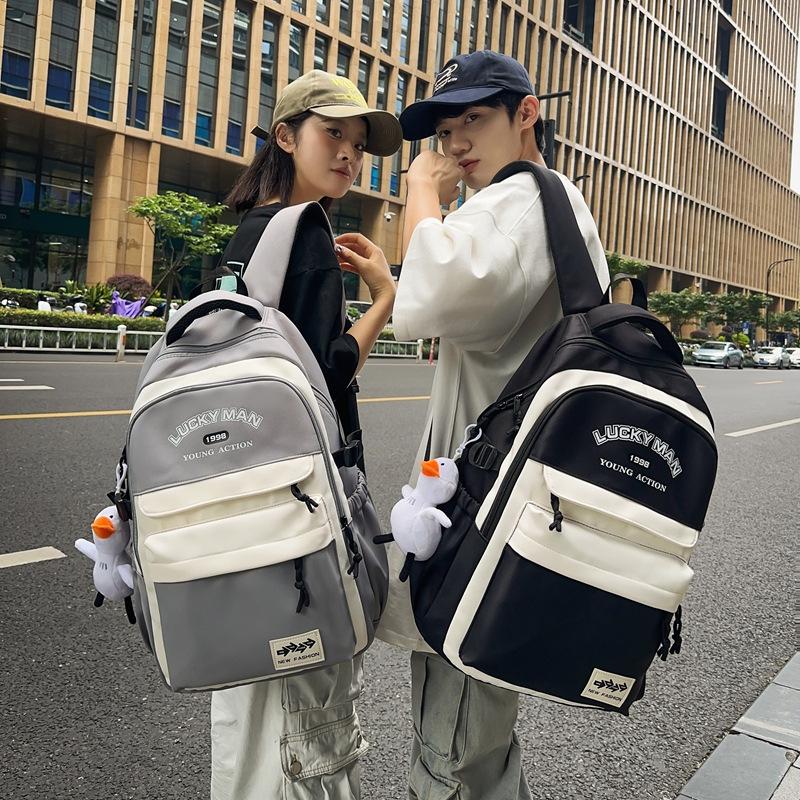 College Style Color Matching Letter Large Capacity Student Schoolbag New Thickened Trendy Cool Backpack