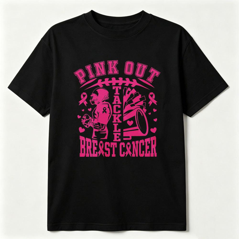 Pink Out Tackle Breast Cancer Tshirt Pink Out Football Shirt Pink Out Breast Cancer Awareness Tops Tackle Cancer Cotton Tee Tops
