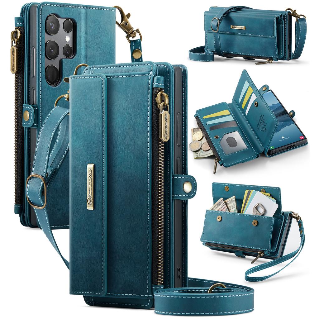 For Samsung Galaxy S23 Ultra Case CASEME C39 RFID Blocking Zipper Wallet Stand Leather Cover with Strap