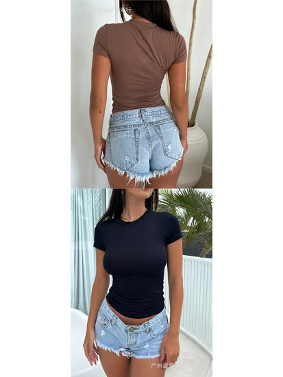 Women's Solid Color Slimming Short-Sleeve T-shirt - YK Style Spring/Summer Collection