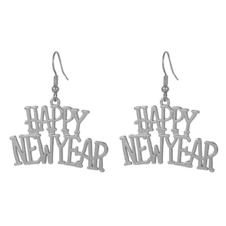 Hollow Pendant Necklace Dangle Earrings Happy New Year Choker Simple Earrings