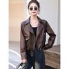 2025 Women's Short PU Leather Motorcycle Jacket - Spring/Autumn Casual Suit Collar Style