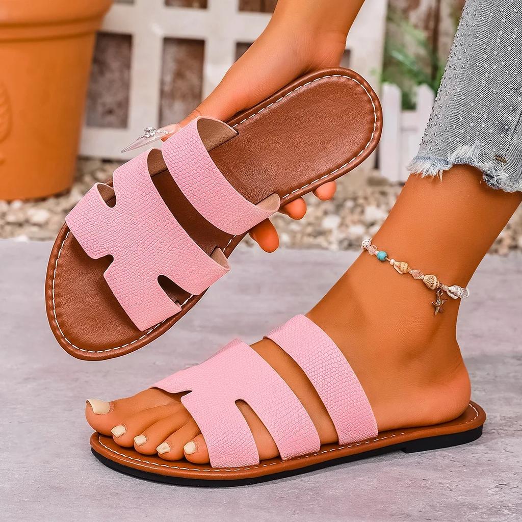 Fashion Summer Women Flat Slippers Fashion Solid Color Sandals Open Toe Outdoor Slippers Casual Beach Women Shoes Plus Size Slides Women