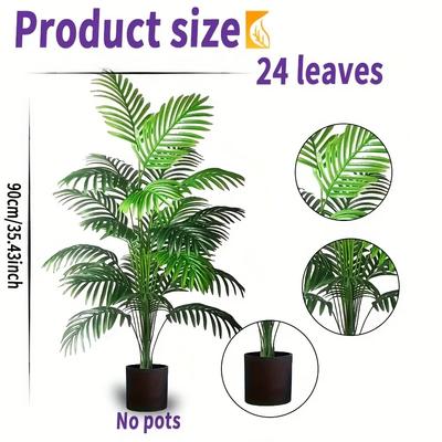 2PCS 24Leaves Areca Palm Simulation Green Plants Realistic Artificial Trees Suitable for Bedroom Living Room Outdoor Decoration