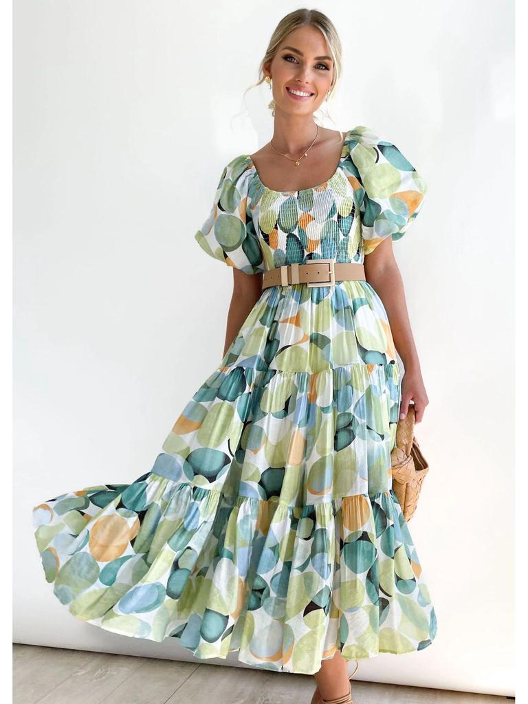 2024 Sommer Einseitiges Puffärmel Slim Langes Kleid