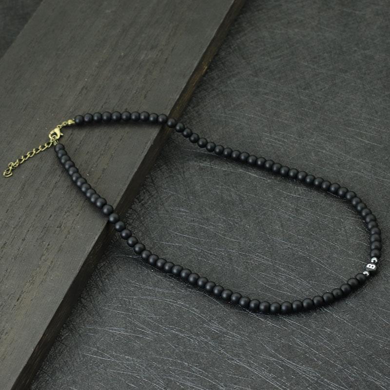 Nuova Collana Iniziale da Uomo 6mm Onice Pietra Naturale Collare Choker Hiphop Rock Collana Accessori Collo Nome Iniziale Colar Collana da Uomo