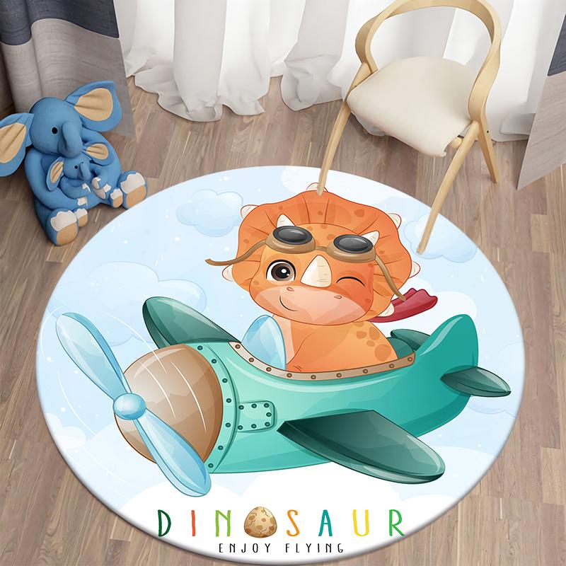 Round Cartoon Dinosaur Floor Mat Living Room Kitchen Bedroom Carpet Kids Room Decoration Home Decor