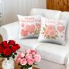 4pcs Valentine'S Day Throw Pillow Covers | Pink Floral Hearts Gift Cupcake Designs, Zip Closure, Polyester, Hand Wash Only, Suitable for Bedroom, Sofa