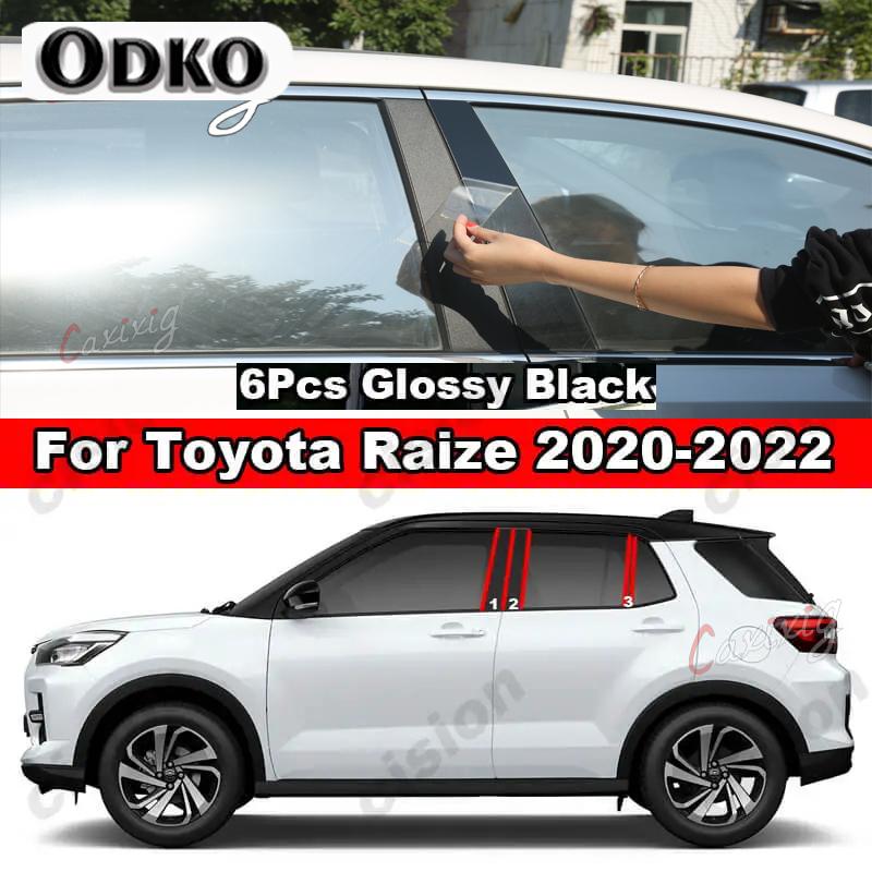 For Toyota Raize - Mirror Effect Car Window Door Column BC Pillar Post Cover Trim Carbon Fiber Black PC Material Sticker