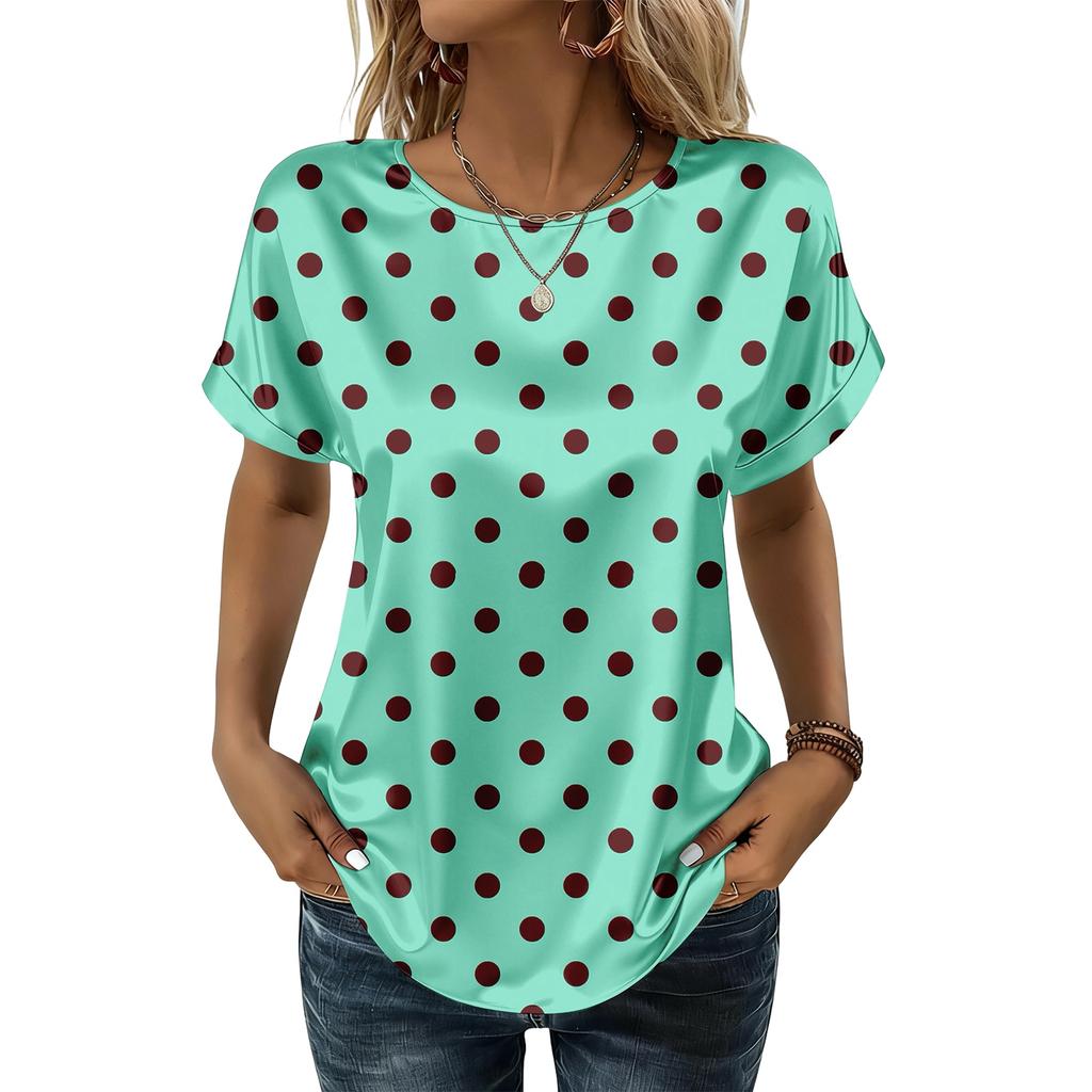 Modisches Lässiges Vintage Bedrucktes Top für Damen Modische Lässige Gepunktete Bluse für Damen