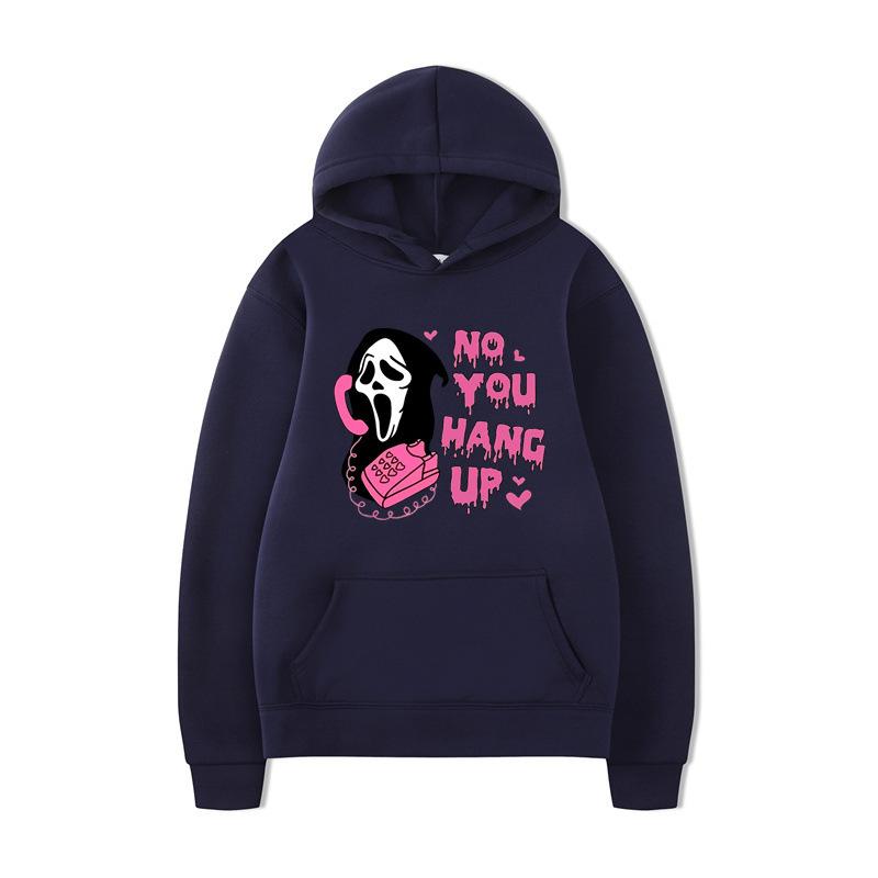No You Hang Up Halloween, Hooded Sweater, Colorful Print, Long-Sleeved Loose Casual Top