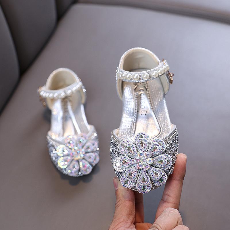 Wiosenno-jesienny nowy styl, eleganckie, dla małych dziewczynek, dziewczęce, księżniczki, płaskie buty z cyrkoniami, skórzane buty, buty do występów tanecznych