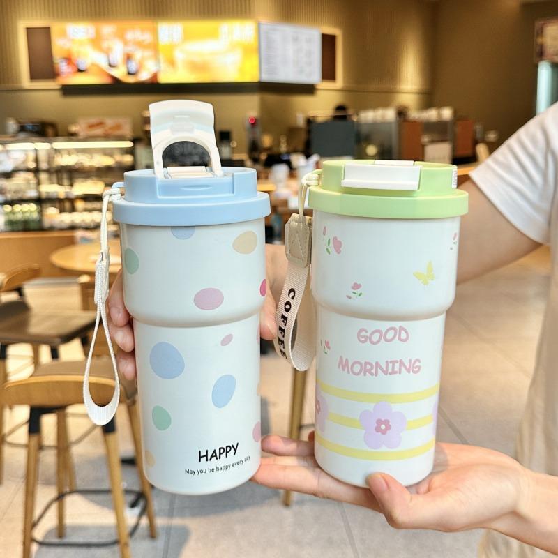 Cute Thermos Bottle For Girls Coffee Cup With Straw Hot and Cold Drink 316 Stainless Steel Vacuum Tumbler Outdoor Car Ice Cup