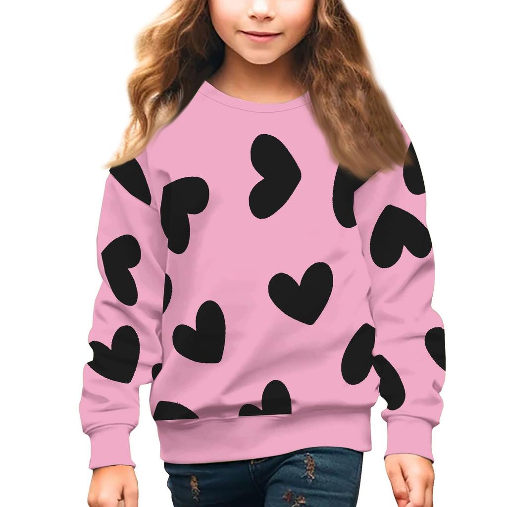 Girls Round Neck Pullovers For Kids Valentine's Day Printed Tops