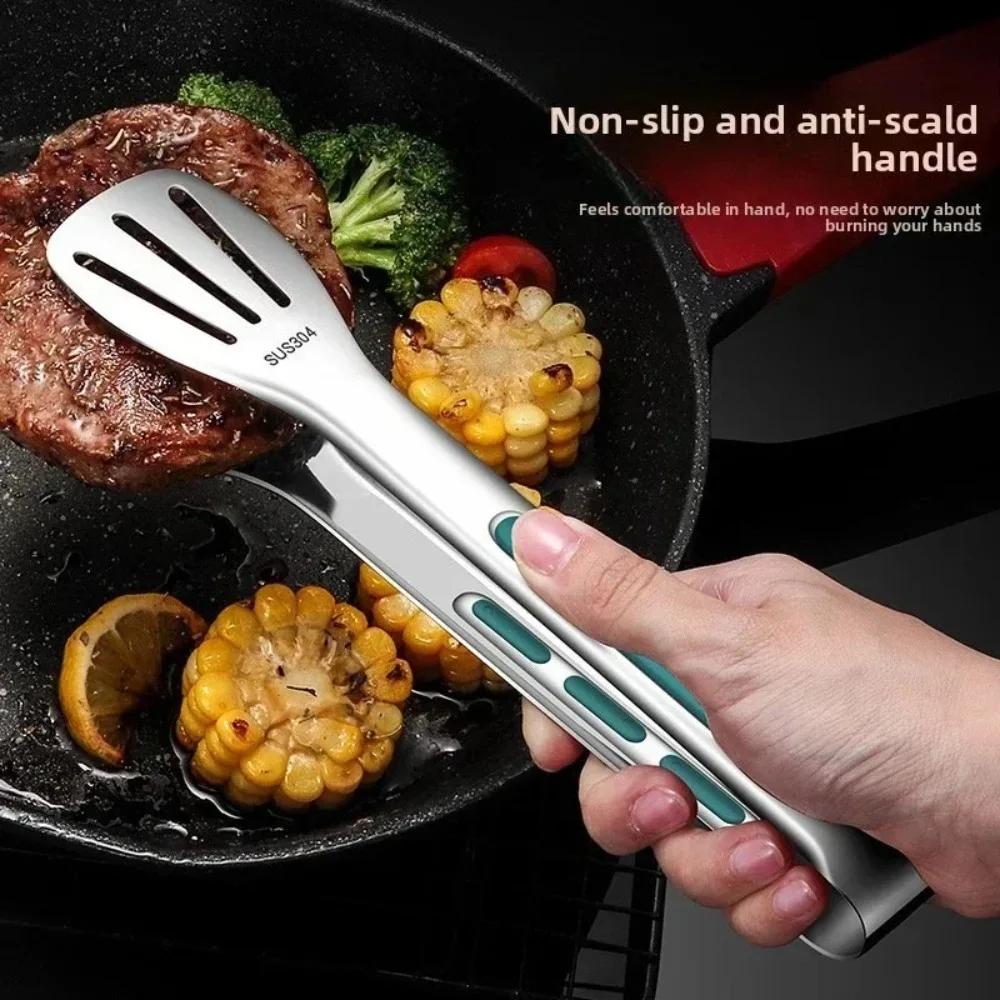 Stainless Steel Kitchen Food Tongs Thickened Heat Resistant Barbecue Grill Clips Bread Salad Buffet Cooking Camping Baking Tools
