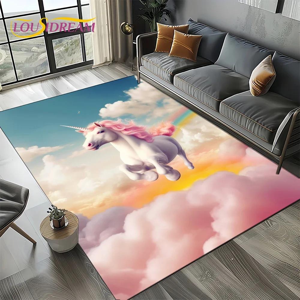 3D Cute Unicorn Cartoon Dream Girl Carpet Rug for Living Room Bedroom Home Sofa Decoration,Kid Area Rug Non-slip Floor Mat Gift