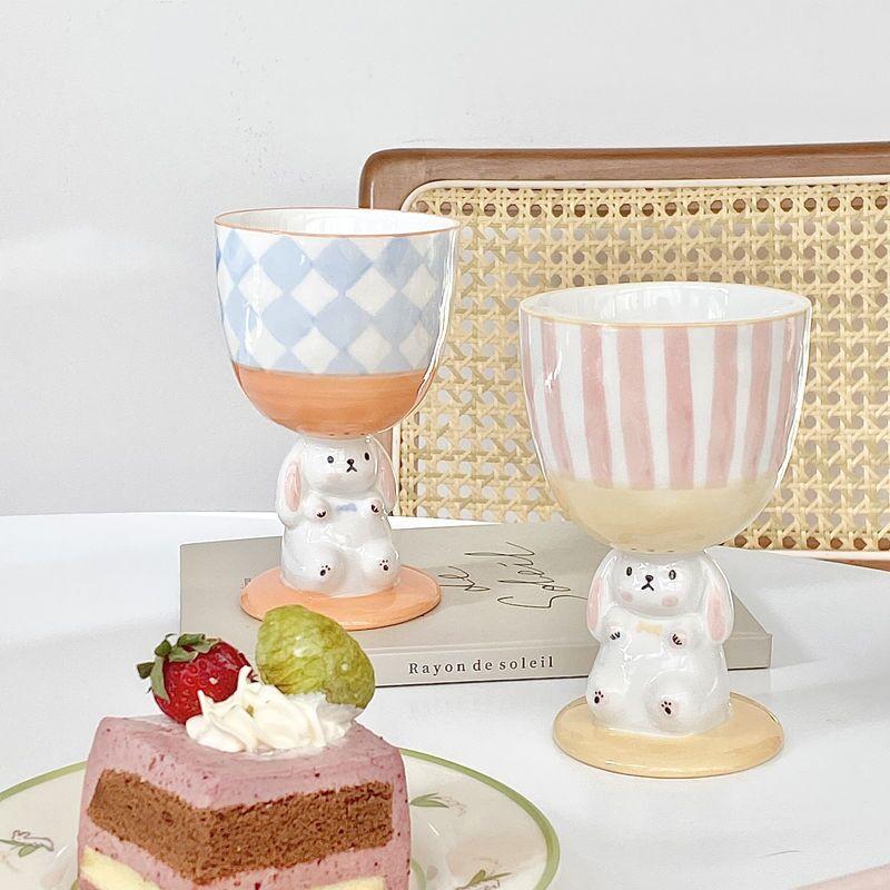 Niedlicher Rosa Hase Basis Trinkgeschirr Keramik Kreativ Cartoon Häschen Niedliche Wasser Tasse Dessert Eis Schüssel Teetasse Kawaii Dropshipping