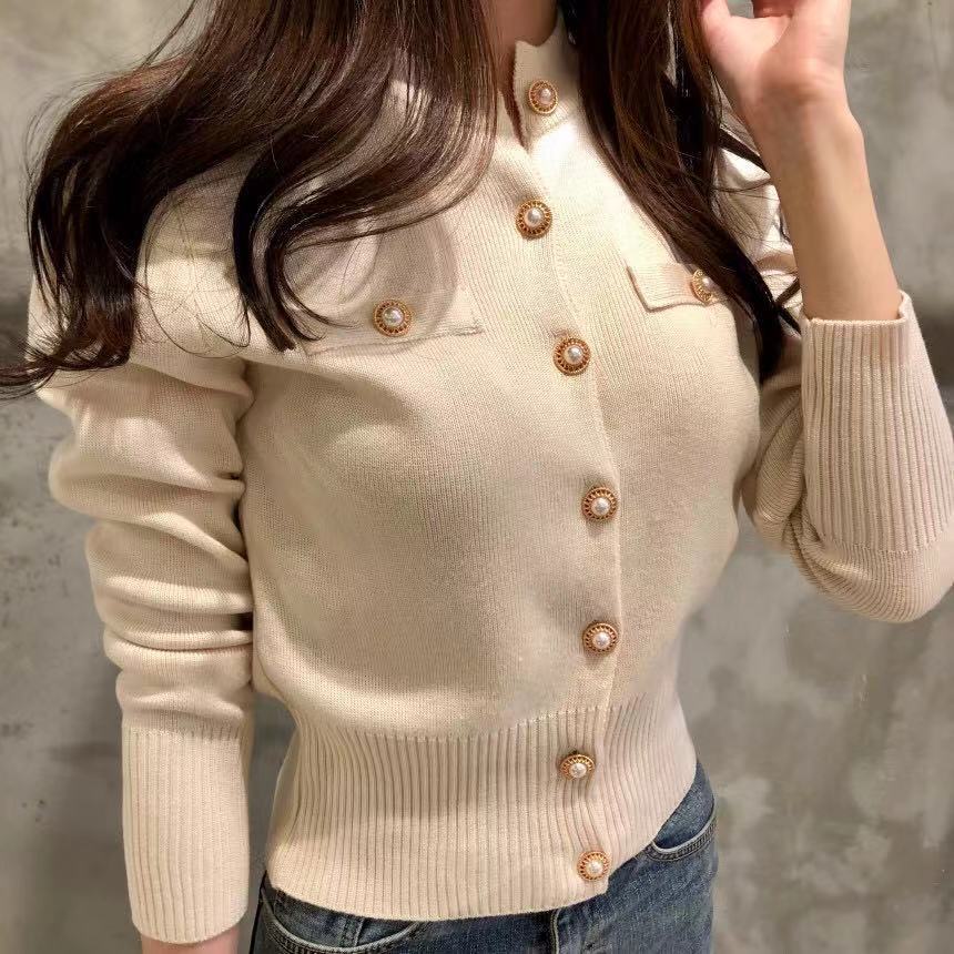 Xiaoxiang Style Knitted Cardigan Jacket Retro Short Fit Slimming Sweater Long Sleeved Top