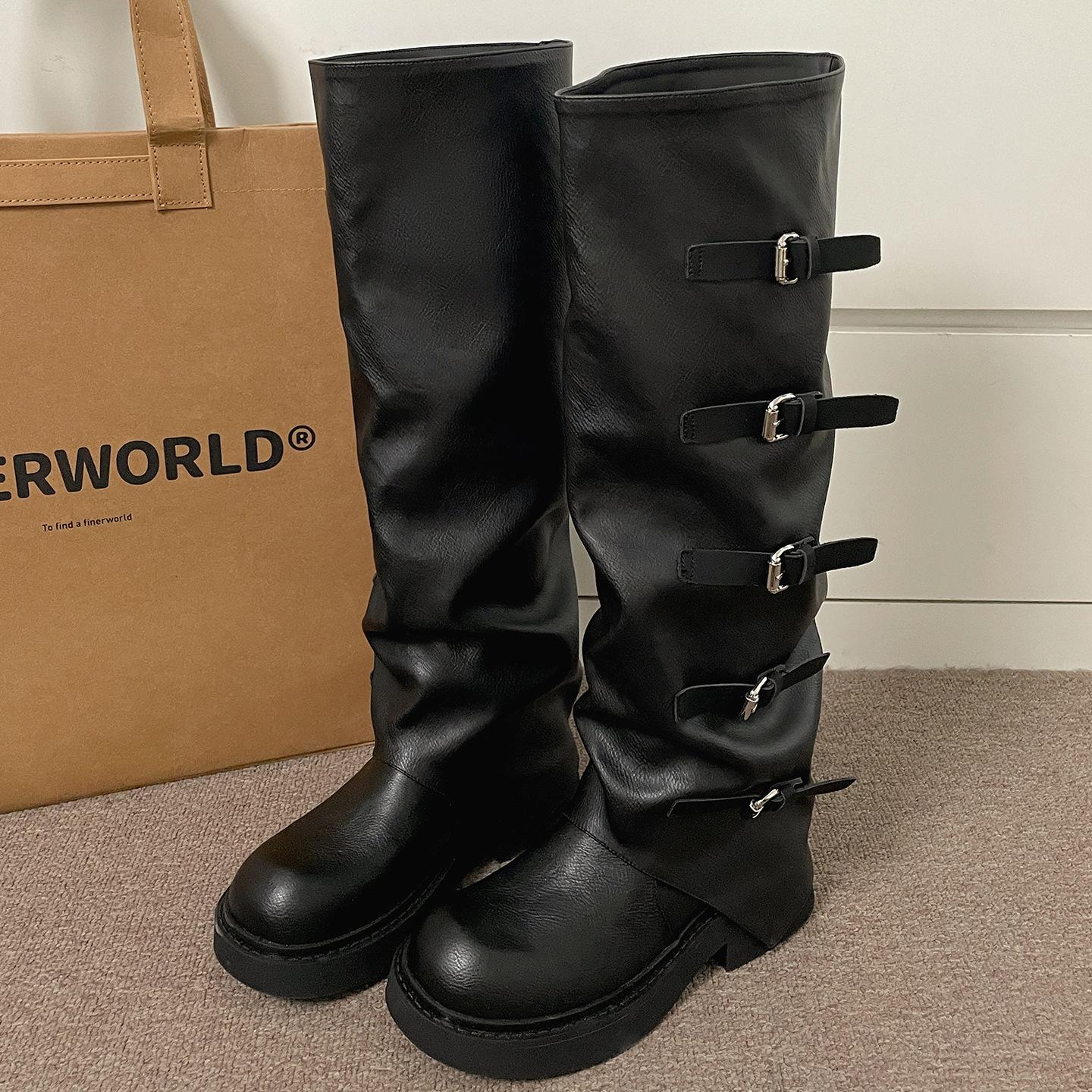 

Black British style thick-soled heightening boots women s boots 2025 new autumn with skirt and thin trousers boots 35 чёрный