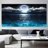 Ein rahmenloses Mondlicht-Ozean-Leinwand-Wandbild, Großer abstrakter Mondlicht-Reflexionsdruck, Moderne Heimdekoration, Geeignet für