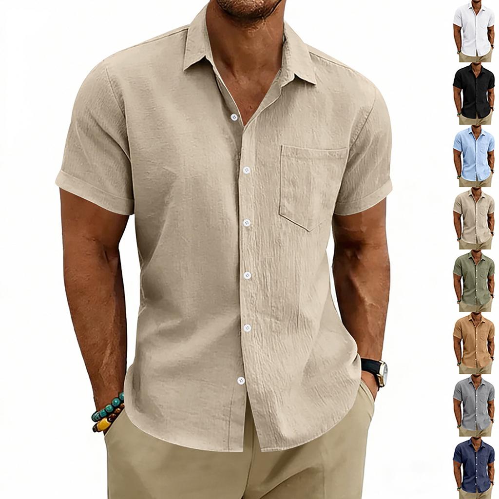 Men's Linen Short Sleeve Hawaiian Shirt Loose Fit Collar Casual Summer Top