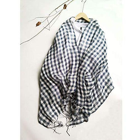 Hemp Scarf Linen Muffler Hemp Stole Gingham Check Navy Blue and Pink [Dolly Para] Women's (Navy Blue)