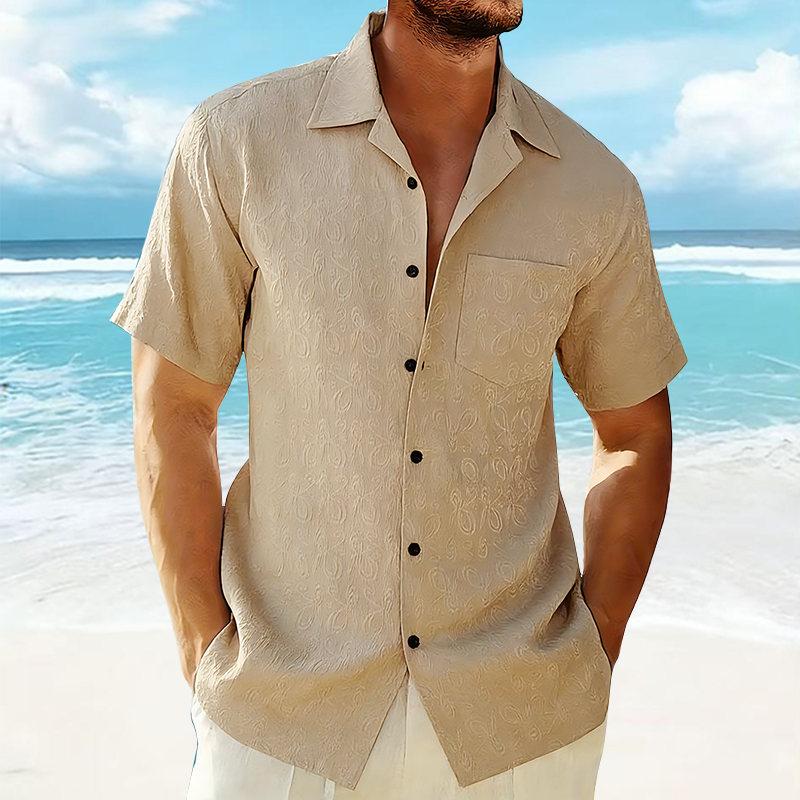

Men s Summer Butterfly Jacquard Short Sleeve Shirt Casual Daily Solid Pocket Hawaiian Beach Holiday Fashion Stylish Clothing XXL хакі