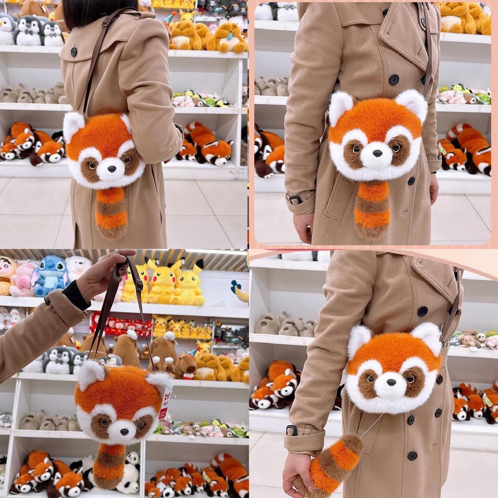 Ailurus Fulgens Cartoon Raccoon Kids Shoulder Bag With Plush Toy For Girls And Preschool Use