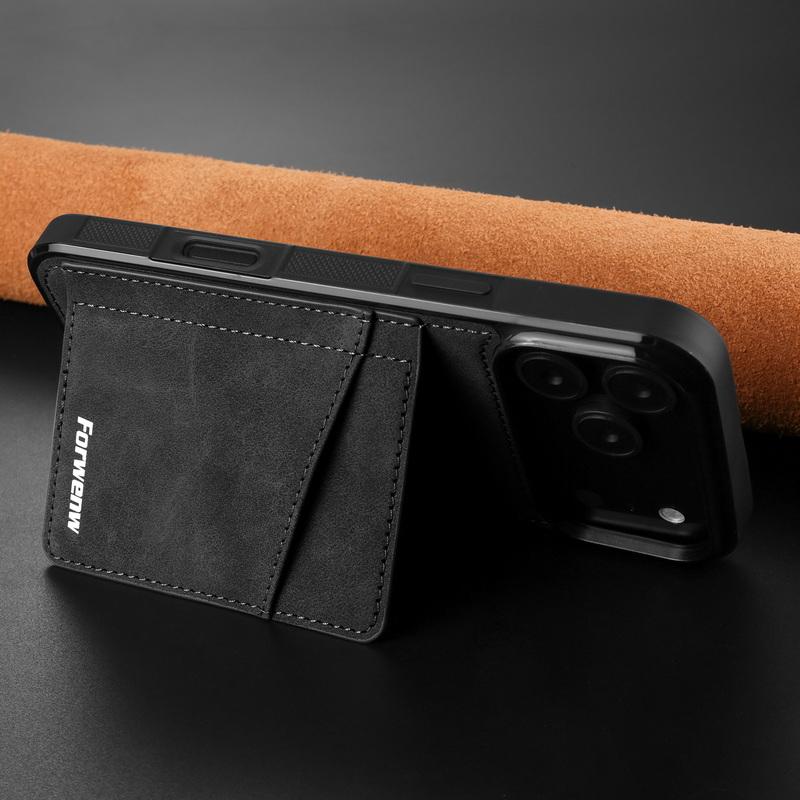 Luxury Back Leather Card Slots Case For iPhone 17 Pro Max 16 Plus 15 14 13 12 Pro Max 11 16E Air with Metal Buckle Card Holder Phone Stand Cover