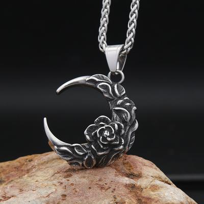 New Stainless Steel Dark Crescent Rose Pendant Punk Personalized Titanium Steel Necklace Jewelry