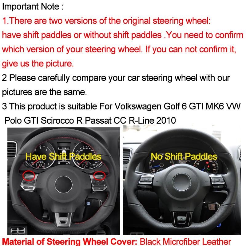 HuiER Hand Sewing Car Steering Wheel Cover Red Marker For Volkswagen Golf 6 GTI MK6 VW Polo GTI Scirocco R Passat CC R-Line